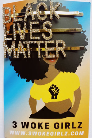 Black Lives Matter Gold or Silver Rhinestones Words Hairpins Hair Clips SET - 3 Woke Girlz