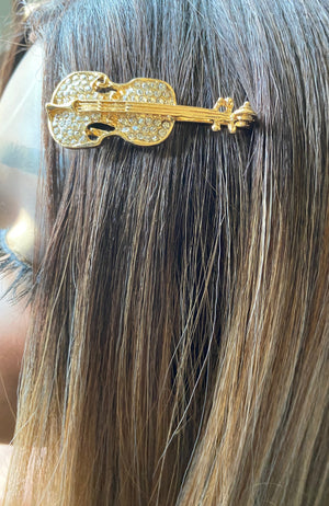 Gold Rhinestones Violin Hair Clip Hair Pin