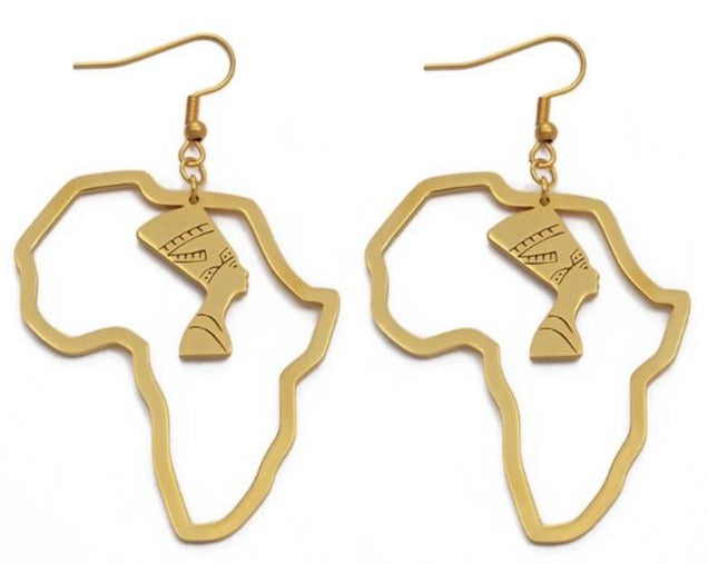 Africa Map Nefertiti Drop Earrings - 3 Woke Girlz