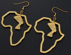 Africa Map Nefertiti Drop Earrings - 3 Woke Girlz