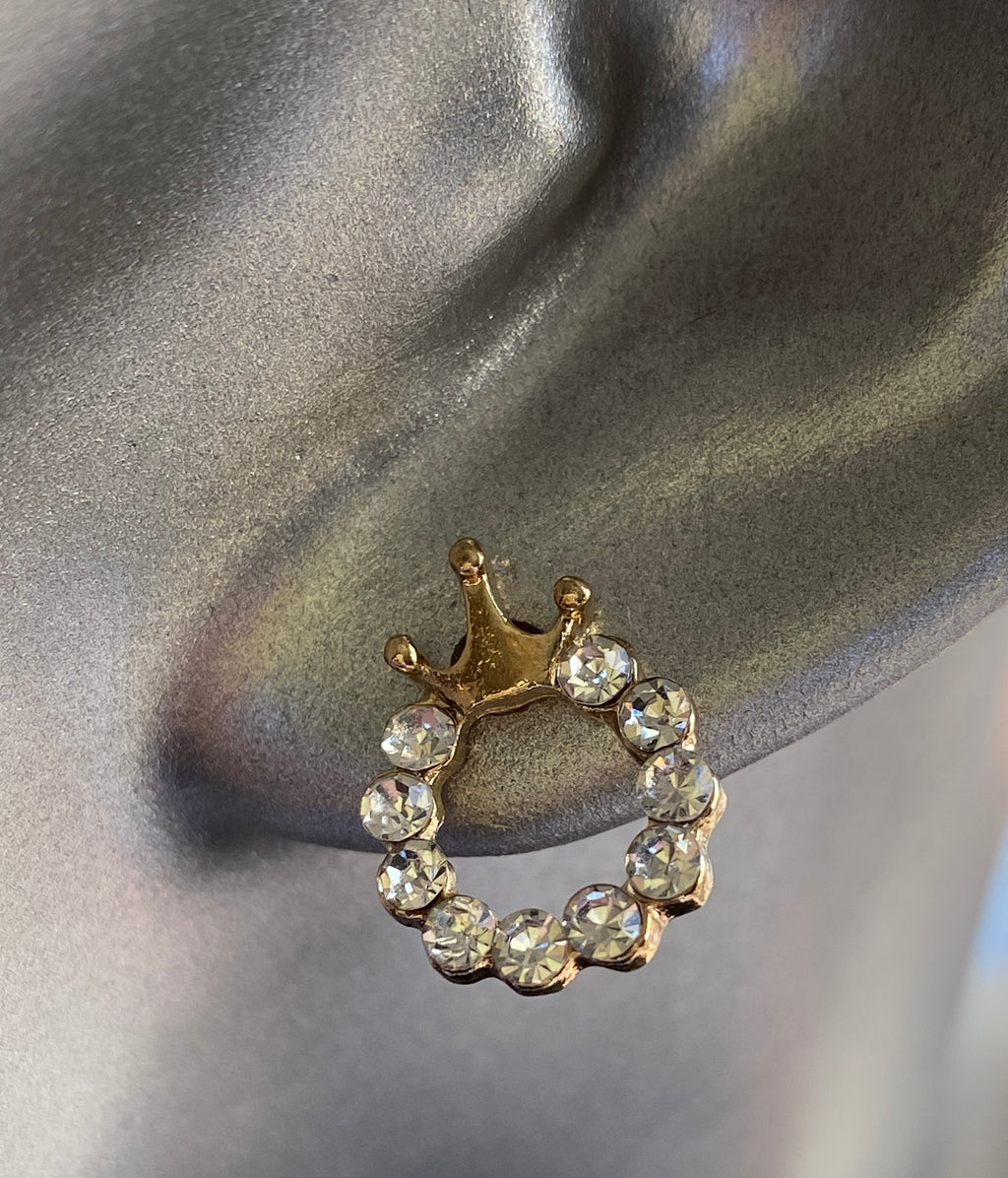 Gold Crown Rhinestone Earrings