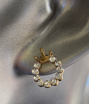 Gold Crown Rhinestone Earrings