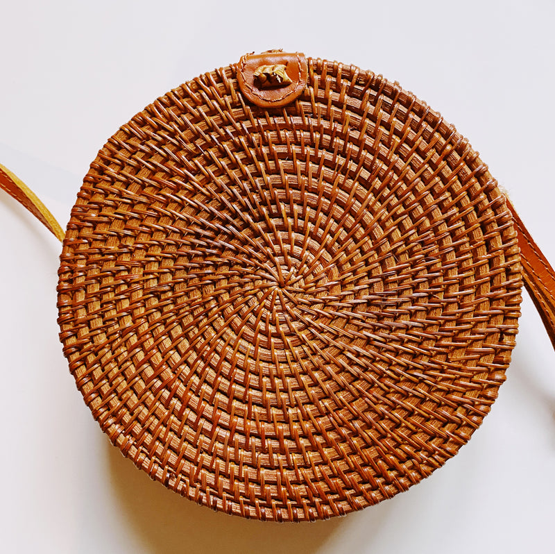 Handwoven Round Rattan Bag Shoulder Leather Straps Natural Chic Hand  Naturalneo for sale online | eBay