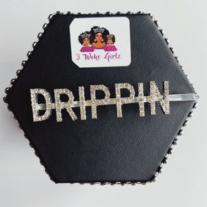 DRIPPIN Rhinestone Statement Word Hairpin Hair Clip - 3 Woke Girlz