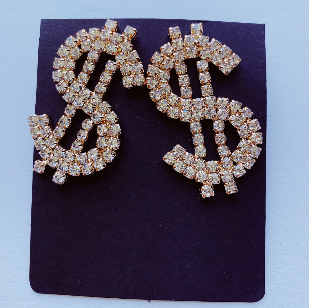Large Dollar Sign Rhinestone Earrings - 3 Woke Girlz