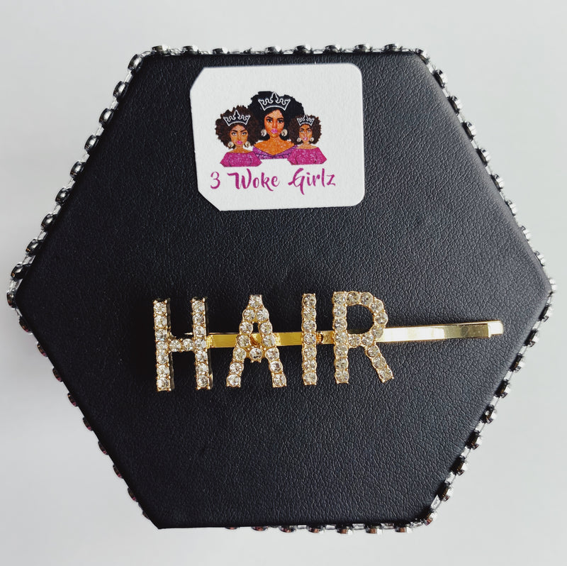 HAIR Rhinestone Statement Words Hairpin Hair Clip - 3 Woke Girlz