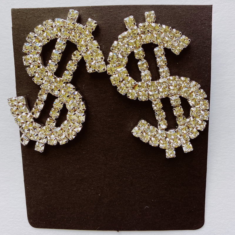 Large Dollar Sign Rhinestone Earrings - 3 Woke Girlz