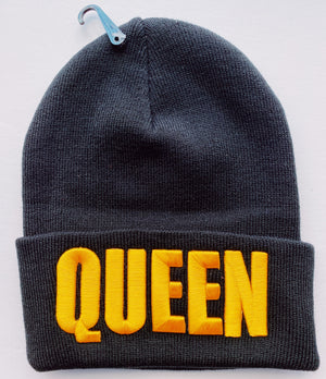 King or Queen Black Embroidered Beanie Hat - 3 Woke Girlz