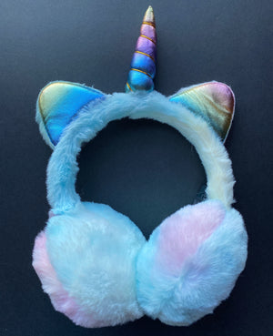 Tie Die Plush Rainbow Unicorn Ear Muffs Warmers - 3 Woke Girlz